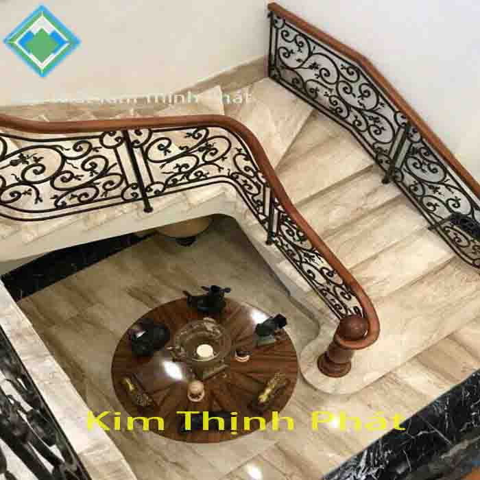 Cầu thang đá trắng xám vân gỗ f2 Cầu thang đá trắng xám vân gỗ f2